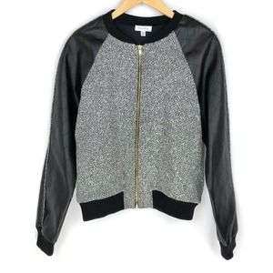 Olsenboye Bomber Jacket Black Gray Full Zip Quilted Faux Leather Junior XL